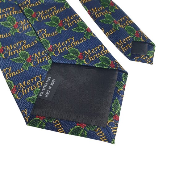 Vintage Merry Christmas Holiday Tie Festive Holly Pattern Party Dad Gift - Picture 5 of 5
